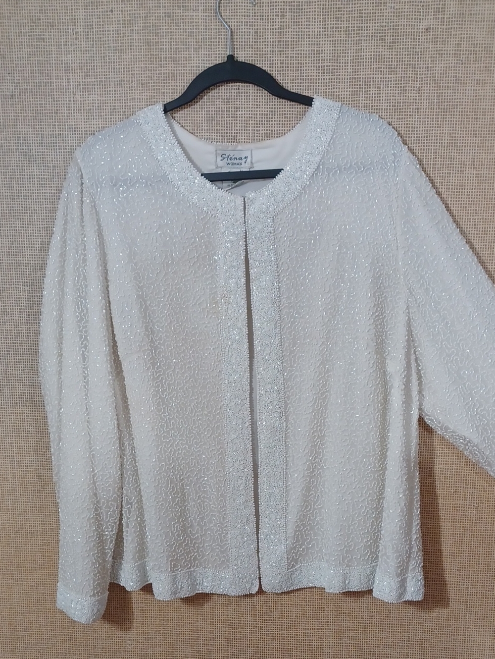 Stenay White Beaded Open-Front Cardigan Size 2X
